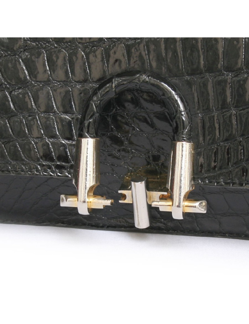 Sac  en croco noir anonyme vintage 