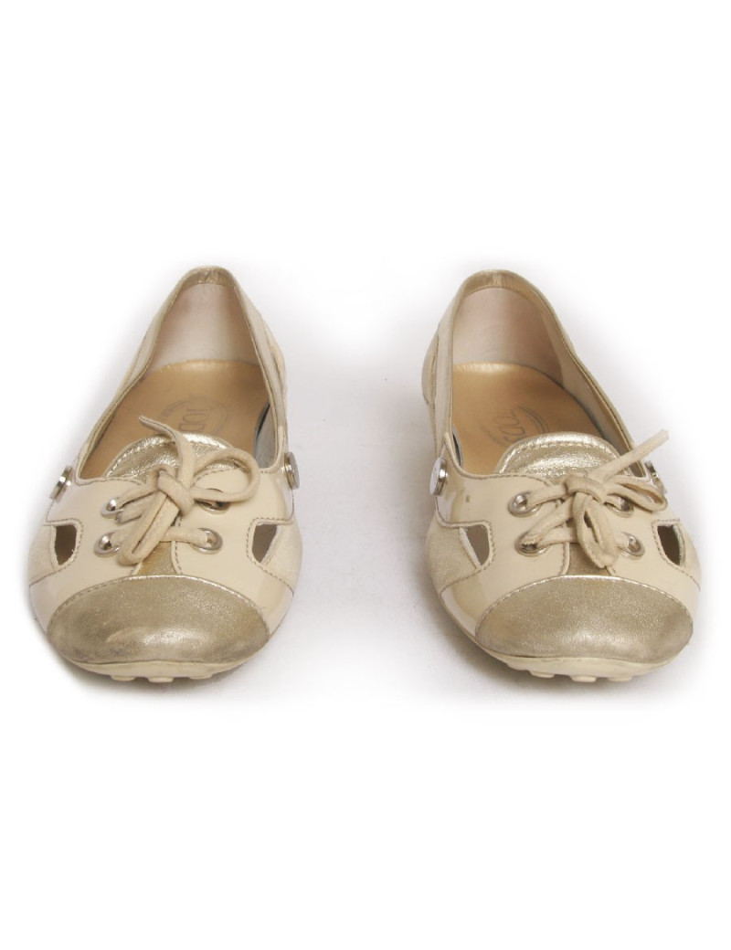 Ballerines TODS T39 veau velours beige et doré