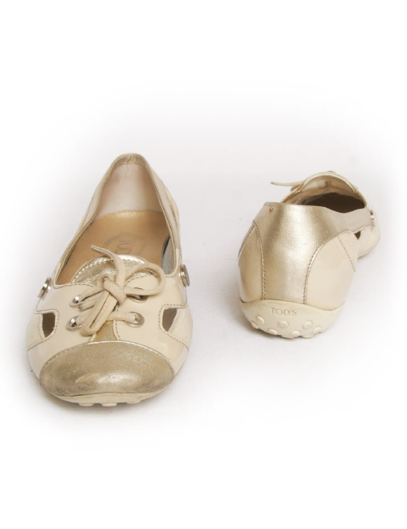 Ballerines TODS T39 veau velours beige et doré
