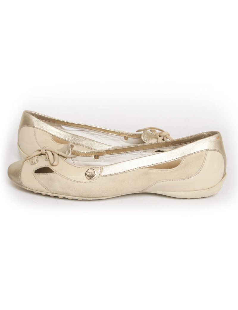 Ballerines TODS T39 veau velours beige et doré