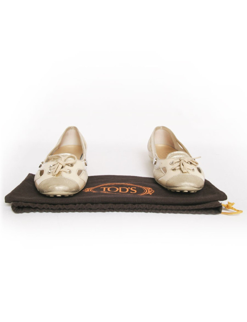 Ballerines TODS T39 veau velours beige et doré