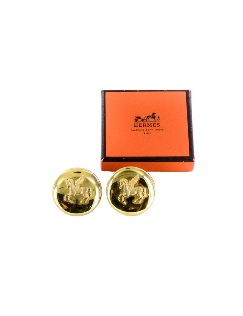 Boucles d'oreille clips HERMES cheval pégase