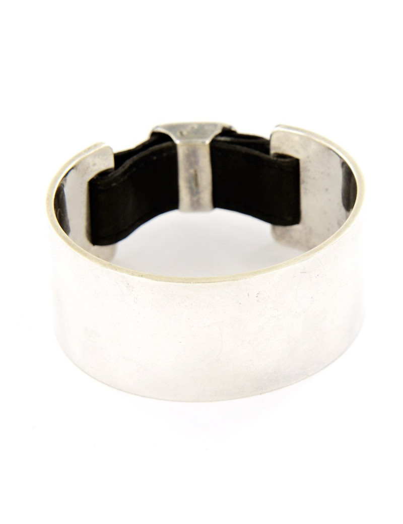 Manchette HERMES argent 750 et boucle en cuir 