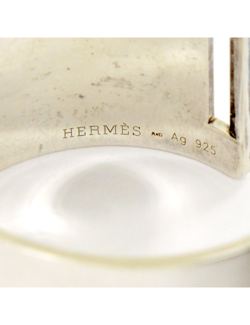 Manchette HERMES argent 750 et boucle en cuir 