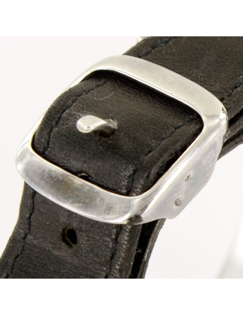 Manchette HERMES argent 750 et boucle en cuir 