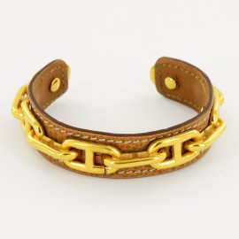 Bracelet rigid anchor HERMES gold and gold leather