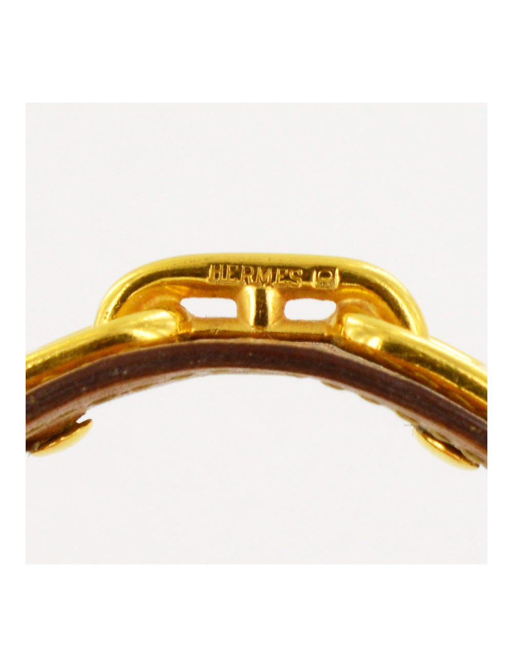 Bracelet rigide chaine d'ancre HERMES   doré et cuir gold