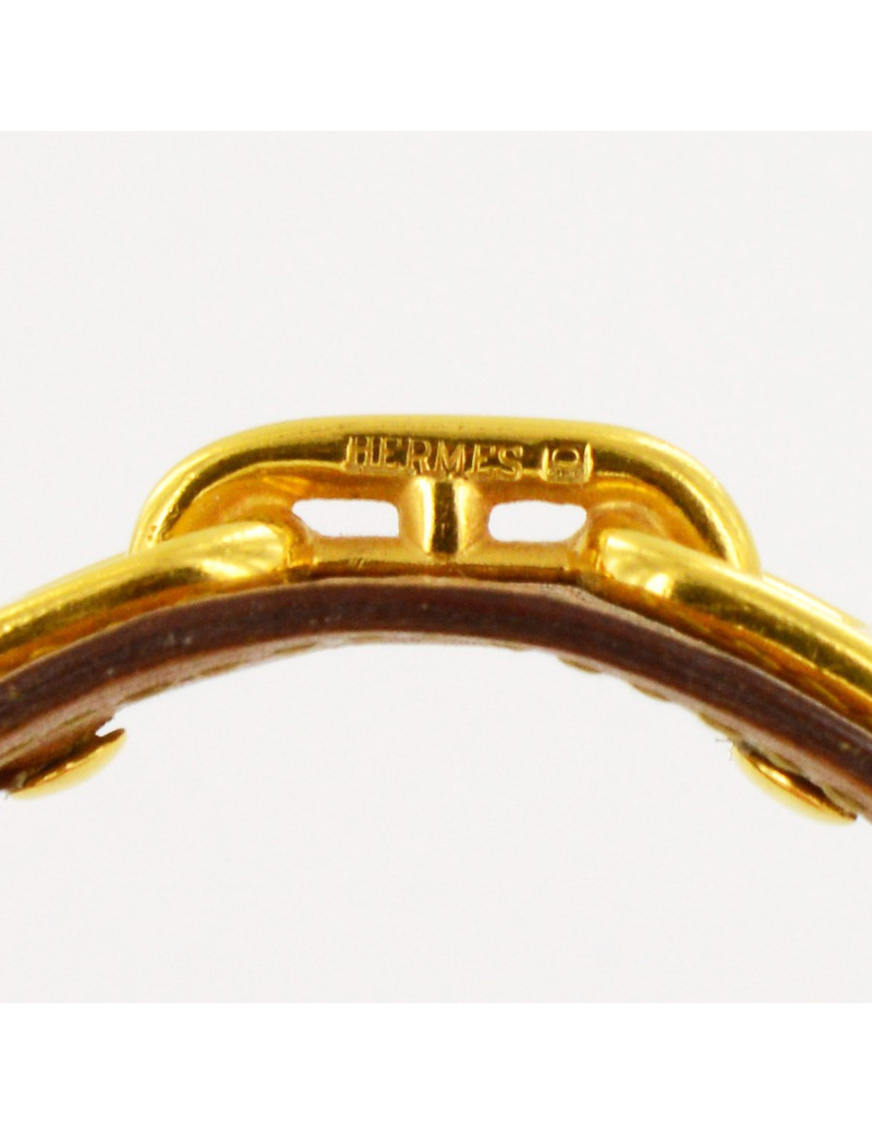 Bracelet rigide chaine d'ancre HERMES   doré et cuir gold