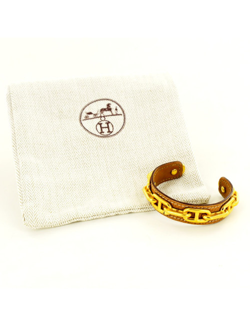 Bracelet rigide chaine d'ancreHERMES   doré et cuir gold