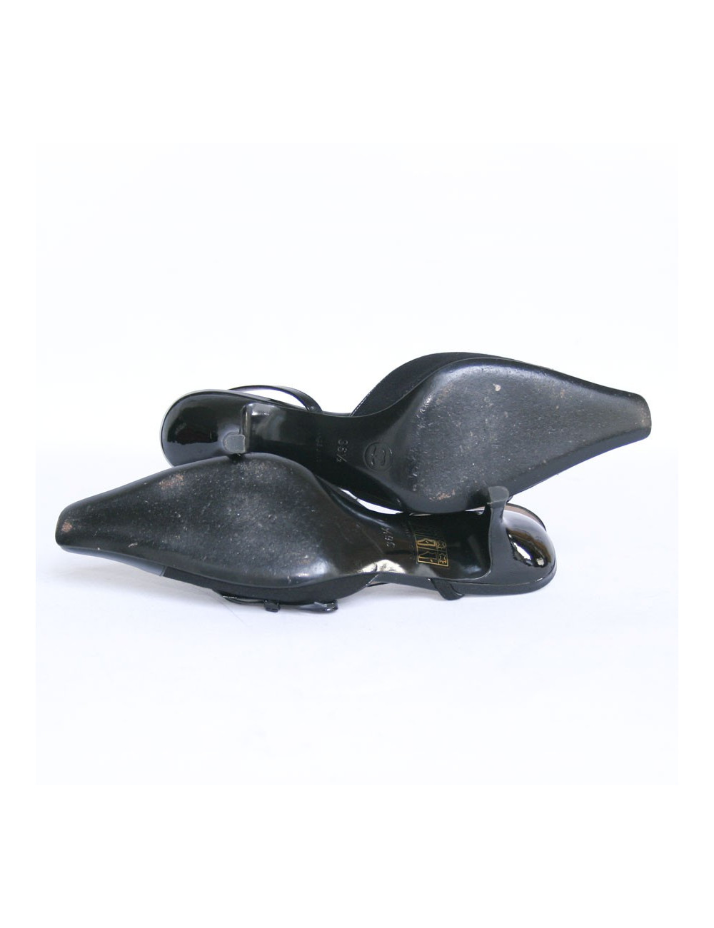 Escarpins CHANEL T36,5 cuir vernis noir et tissu