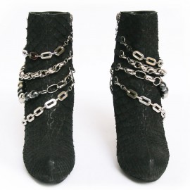 Boots T37 PHILIPP PLEIN python noir et chaines argentées