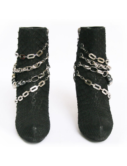 Boots PHILIPP PLEIN T38 piton noir et chaines argentées
