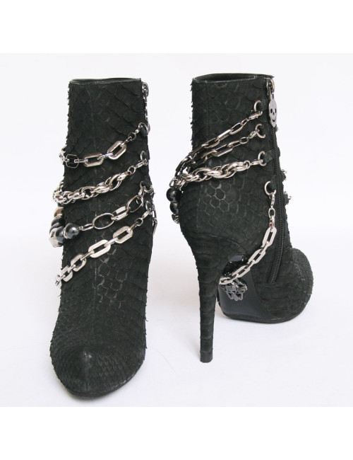 Boots PHILIPP PLEIN T38 piton noir et chaines argentées