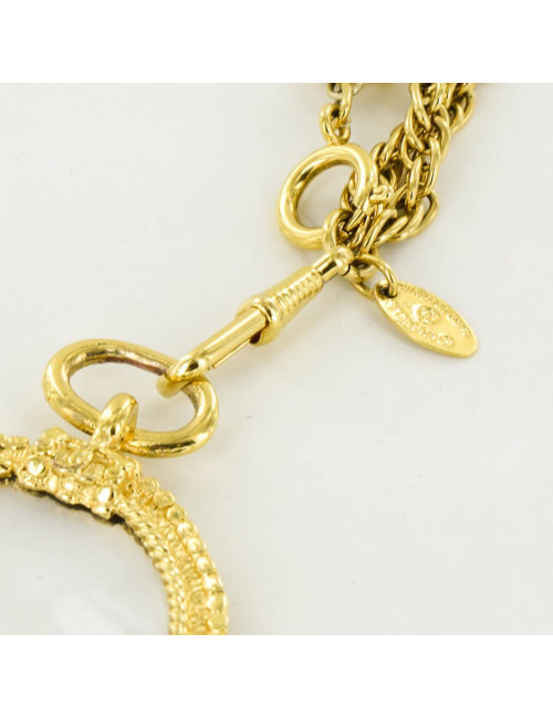 Sautoir double CHANEL chaines et perles et loupe Vintage