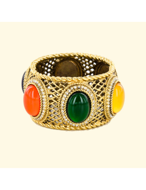 Manchette CHRISTIAN DIOR dorée avec cabochons