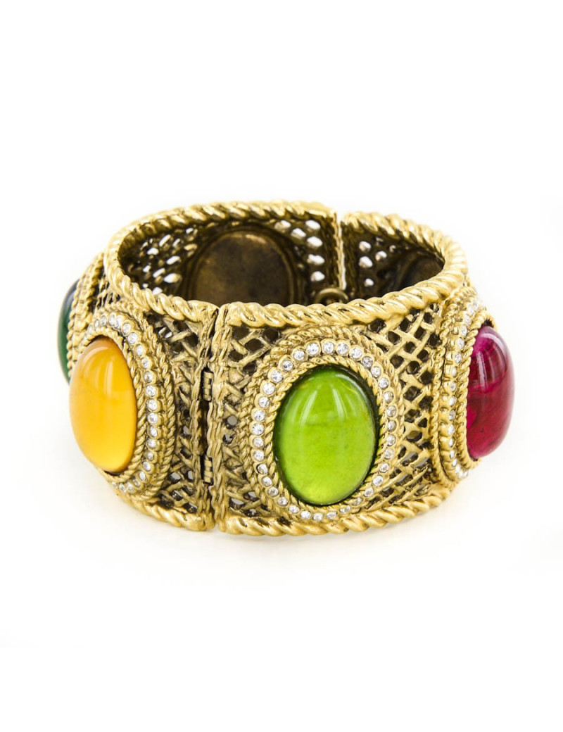Manchette CHRISTIAN DIOR dorée avec cabochons