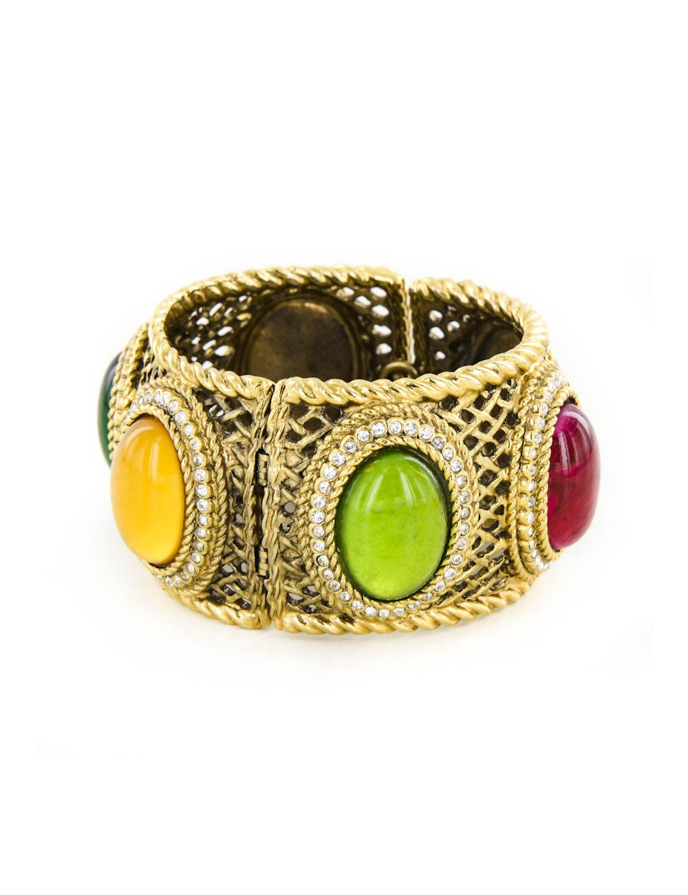 Manchette CHRISTIAN DIOR dorée avec cabochons