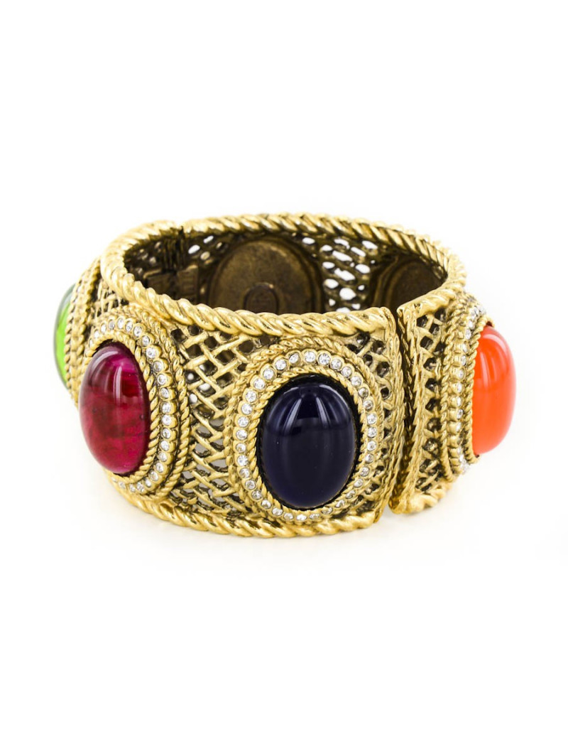 Manchette CHRISTIAN DIOR dorée avec cabochons