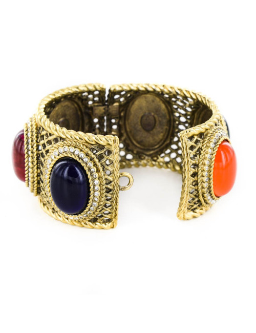 Manchette CHRISTIAN DIOR dorée avec cabochons