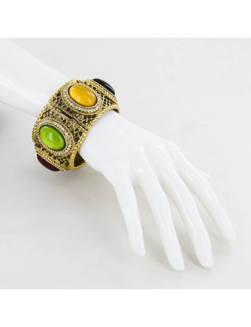 Manchette CHRISTIAN DIOR dorée avec cabochons