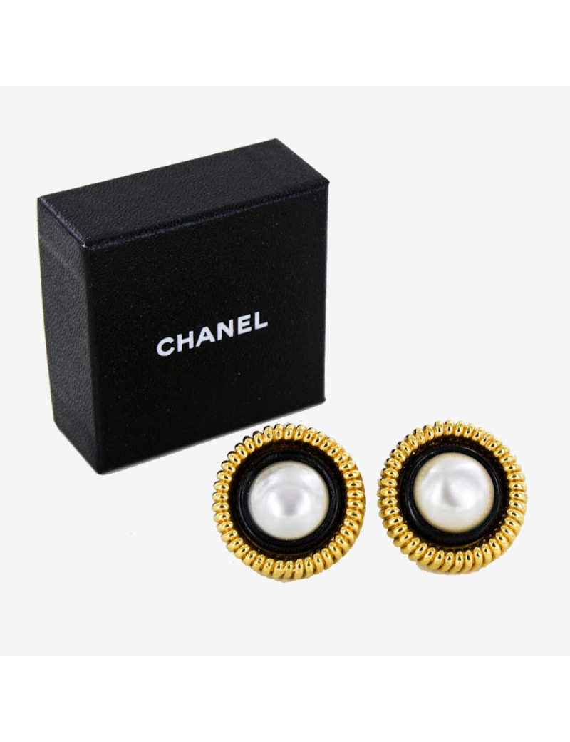 Boucles d'oreille clips CHANEL perles nacrée Vintage