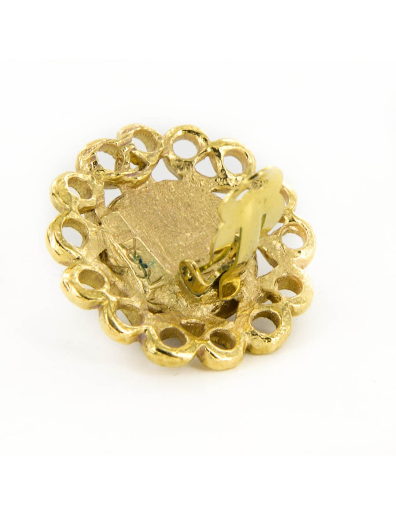 Boucles d'oreille clips YVES SAINT LAURENT YSL perle nacrée et dorées