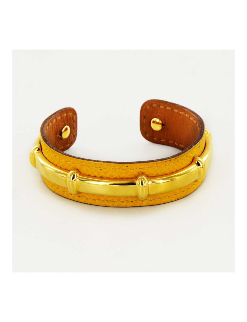Bracelet HERMES cuir jaune et doré