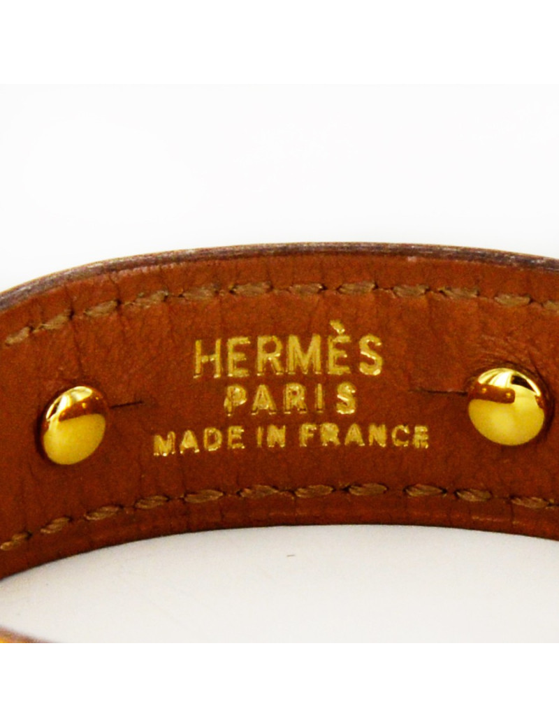 Bracelet HERMES cuir jaune et doré