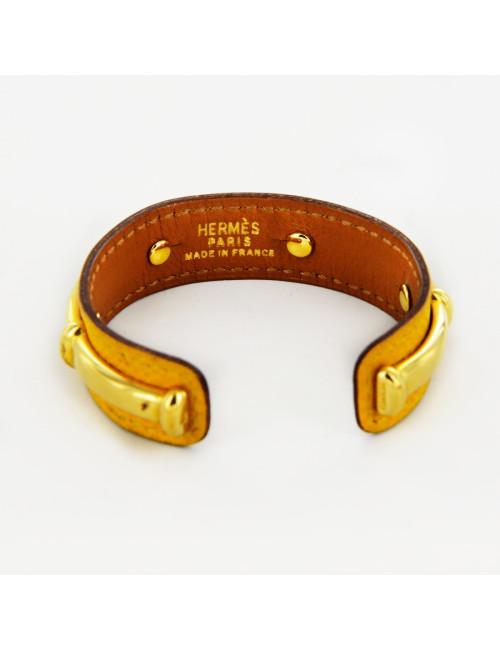Bracelet HERMES cuir jaune et doré