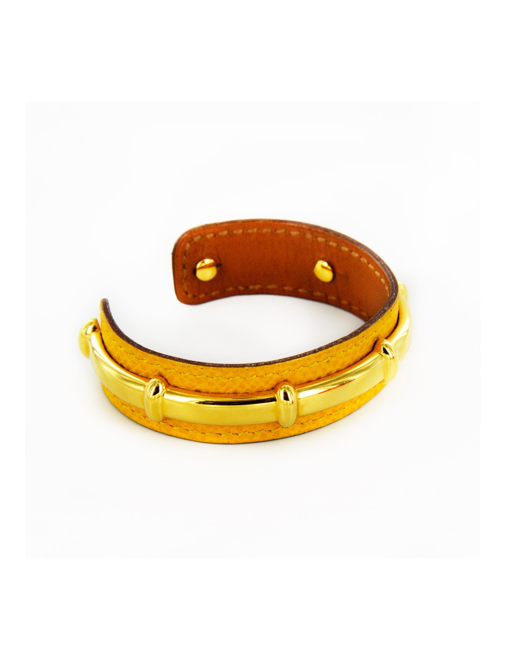 Bracelet HERMES cuir jaune et doré
