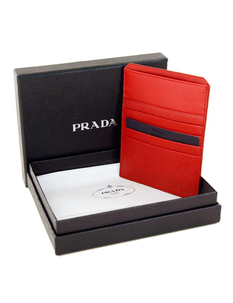 Porte-carte PRADA cuir grainé bordeaux
