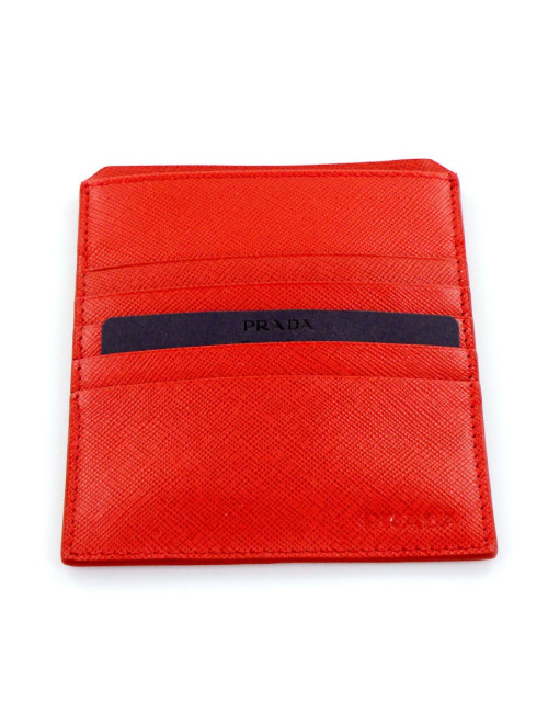 Porte-carte PRADA cuir grainé bordeaux