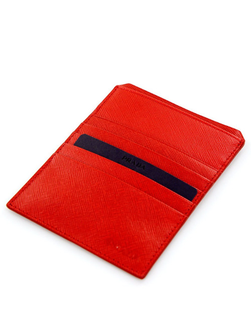 Porte-carte PRADA cuir grainé bordeaux