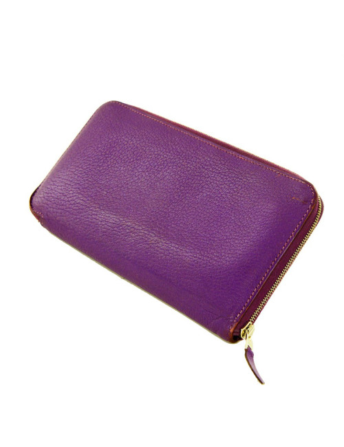 Porte-carte HERMES cuir grainé violet