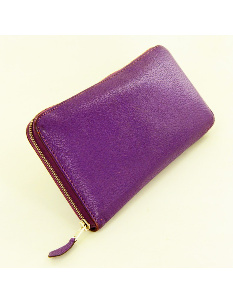 Porte-carte "Compagnon" HERMES cuir grainé violet