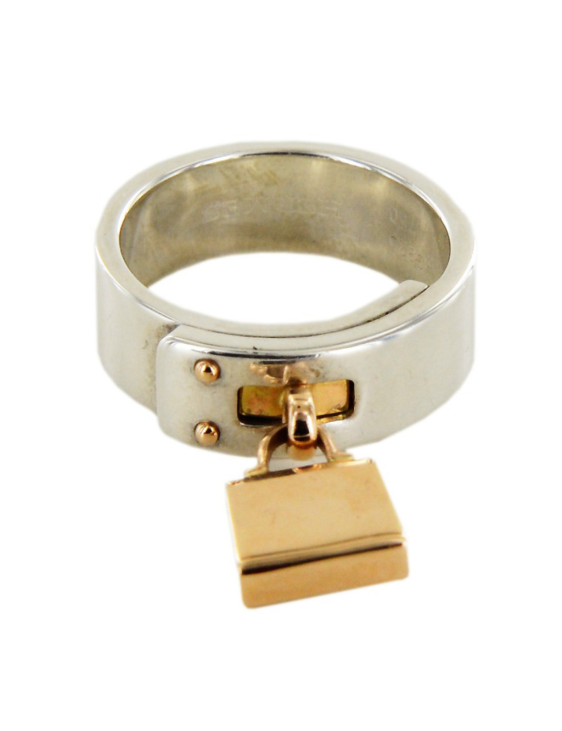 Bague "amulettes" HERMES argent et or rose 