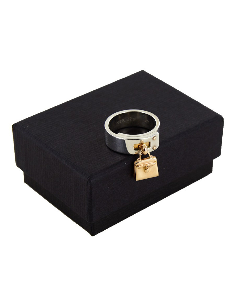 Bague "amulettes" HERMES argent et or rose 