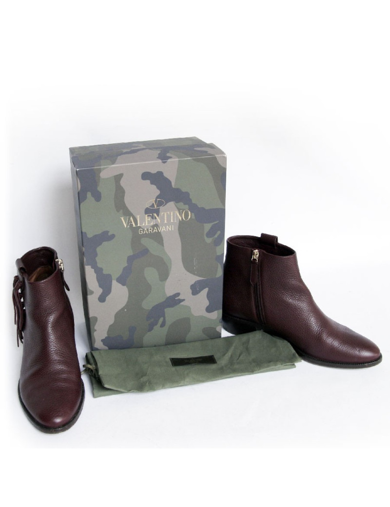 Boots  Roxane VALENTINO T39.5 cuir grainé bordeaux 