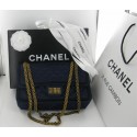 Paris-Beijing CHANEL blue satin bag 2.55 Navy embroidered