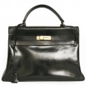 32 vintage leather black box HERMES Kelly bag