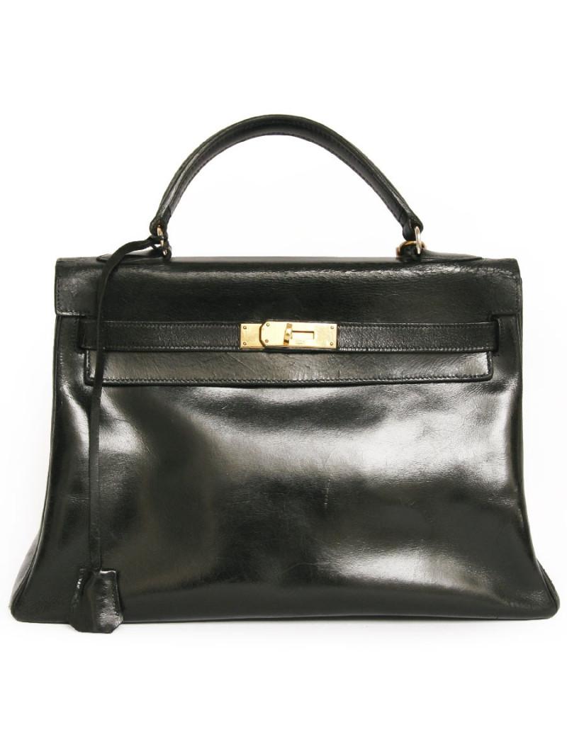 sac kelly 32 HERMES vintage cuir box noir