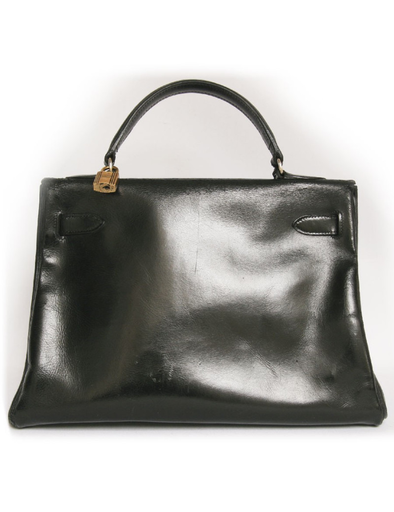 sac kelly 32 HERMES vintage cuir box noir