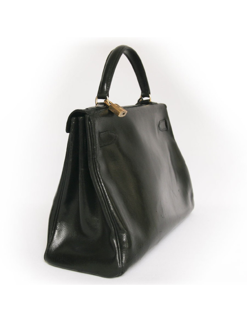 sac kelly 32 HERMES vintage cuir box noir