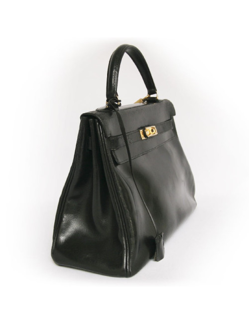 sac kelly 32 HERMES vintage cuir box noir