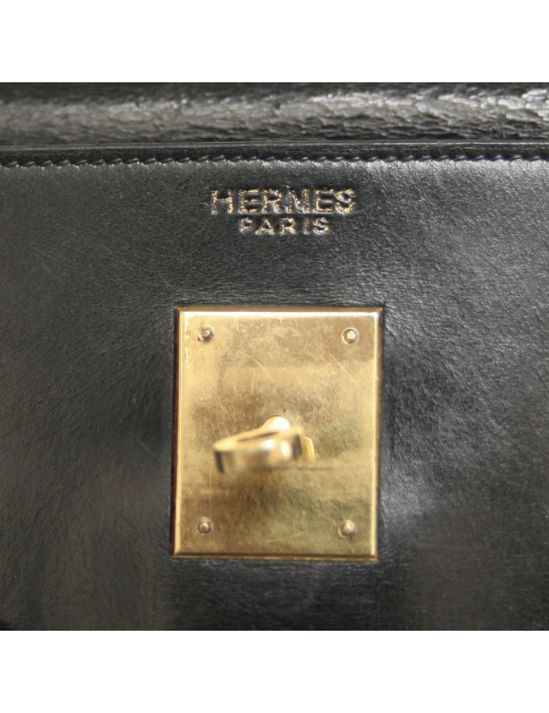 sac kelly 32 HERMES vintage cuir box noir