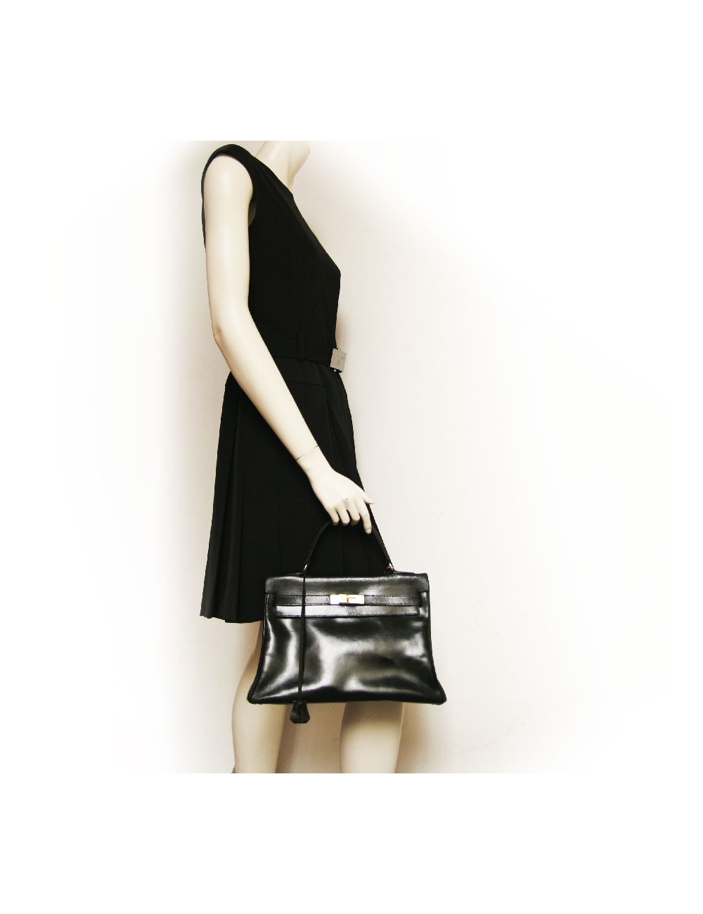 sac kelly 32 HERMES vintage cuir box noir