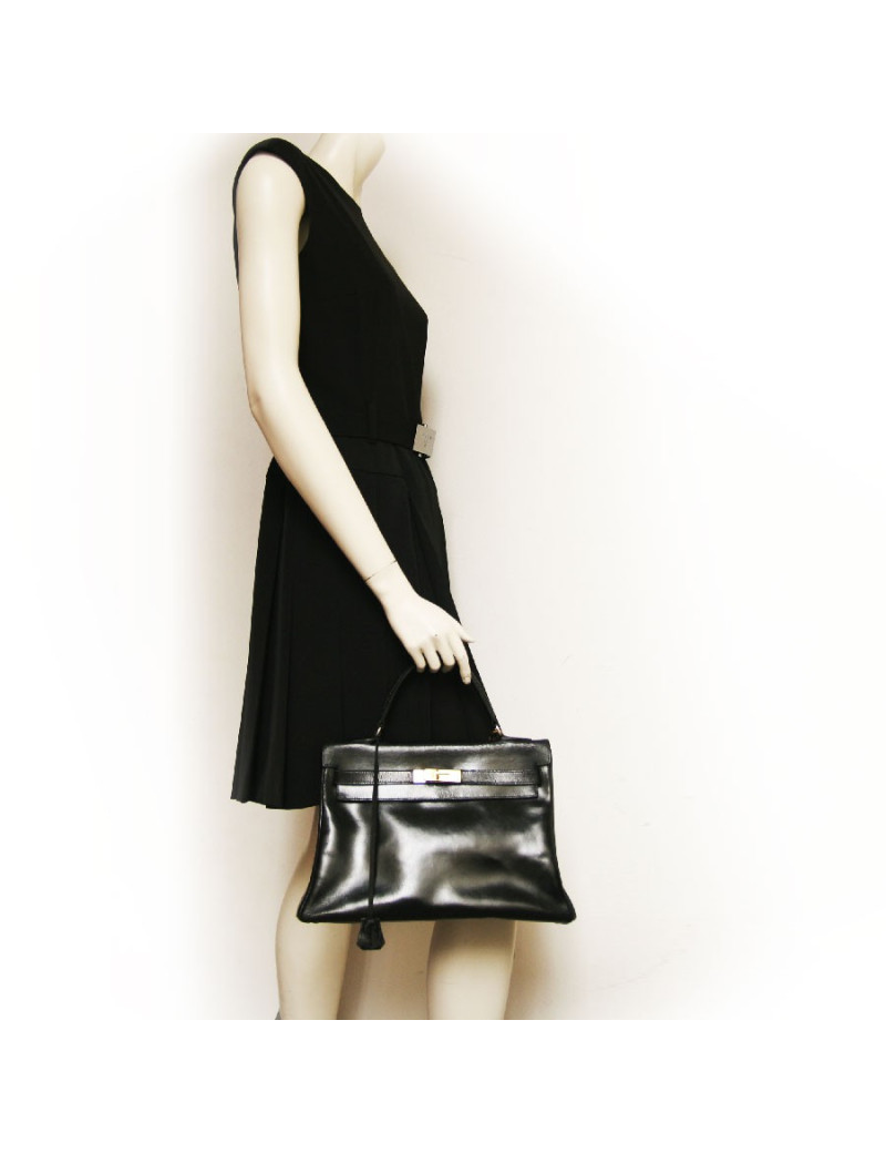 sac kelly 32 HERMES vintage cuir box noir