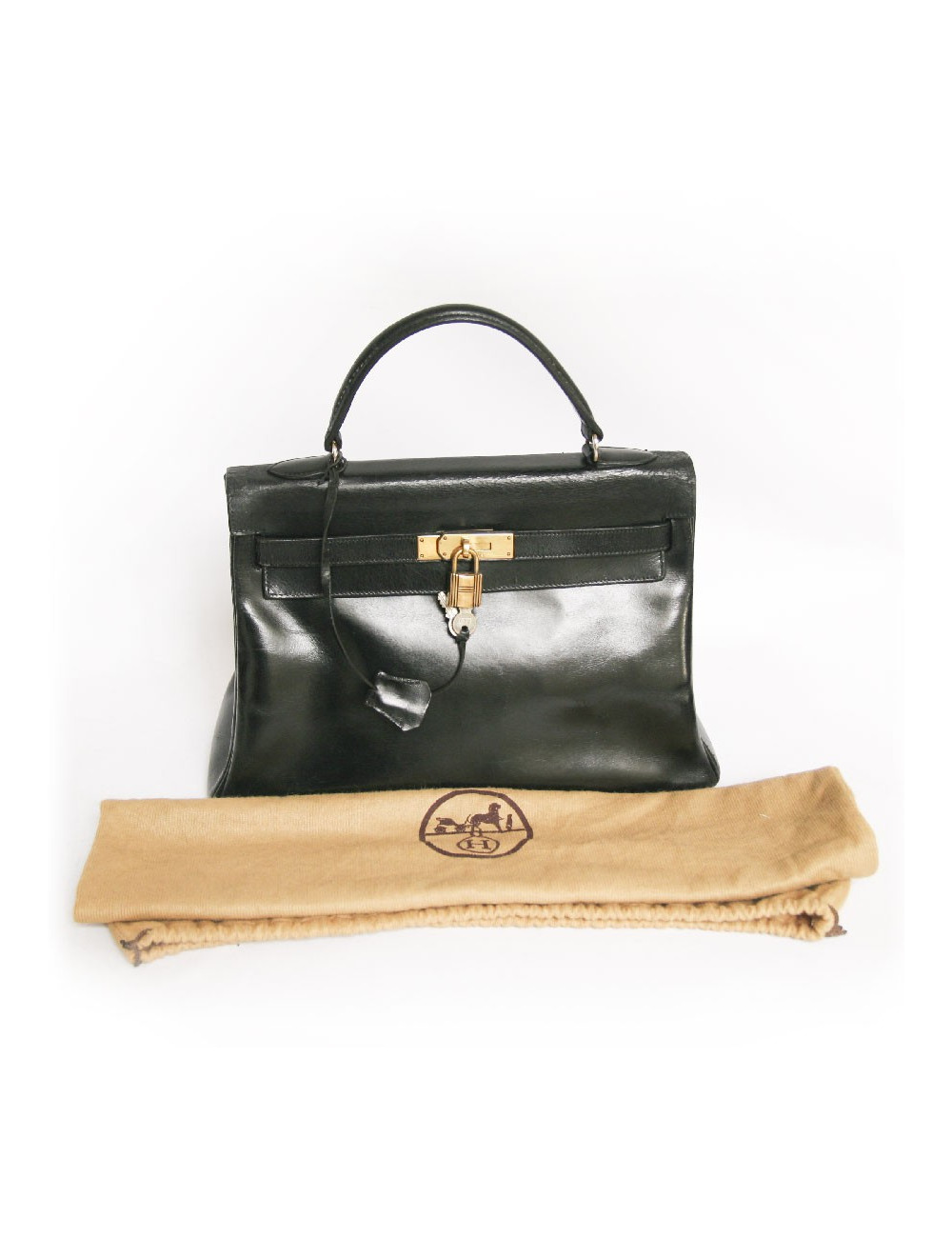 sac kelly 32 HERMES vintage cuir box noir