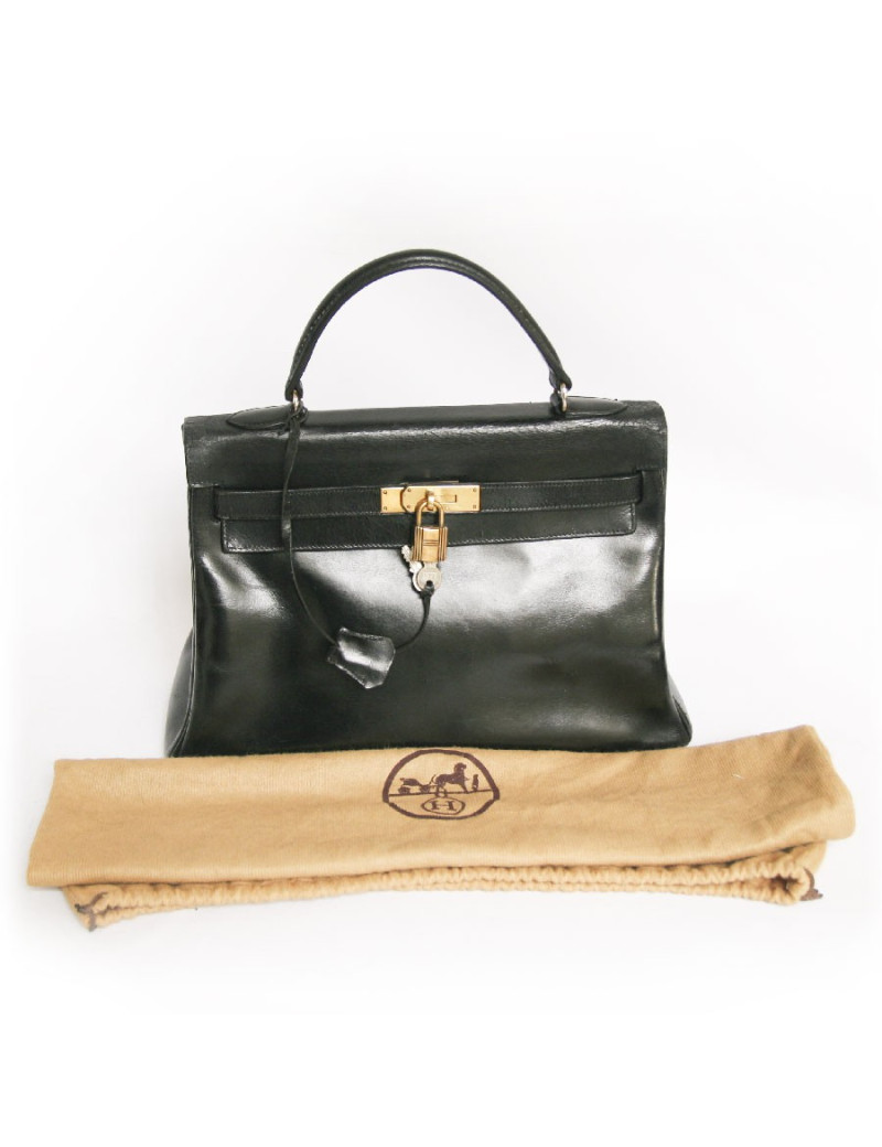 sac kelly 32 HERMES vintage cuir box noir
