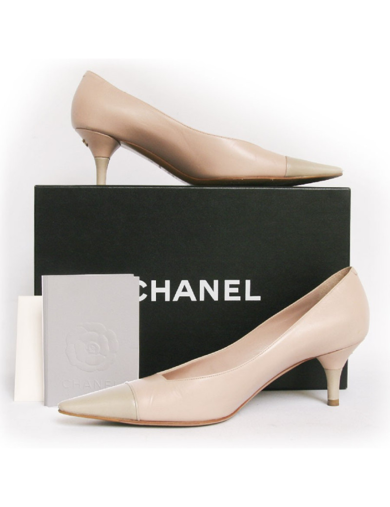 Escarpins CHANEL T37 bicolor rose pâle et gris